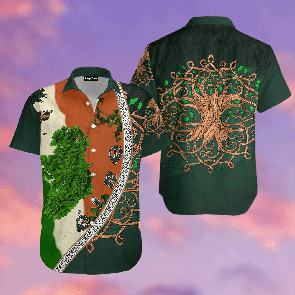 Irish Saint Patricks Day Shamrock Tree Of Life Trendy Hawaiian Shirt For