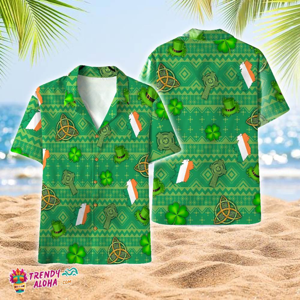 Irish Saint Patricks Day With The Celtic Cross And The Triquetra, Aloha Hawaiian Shirts