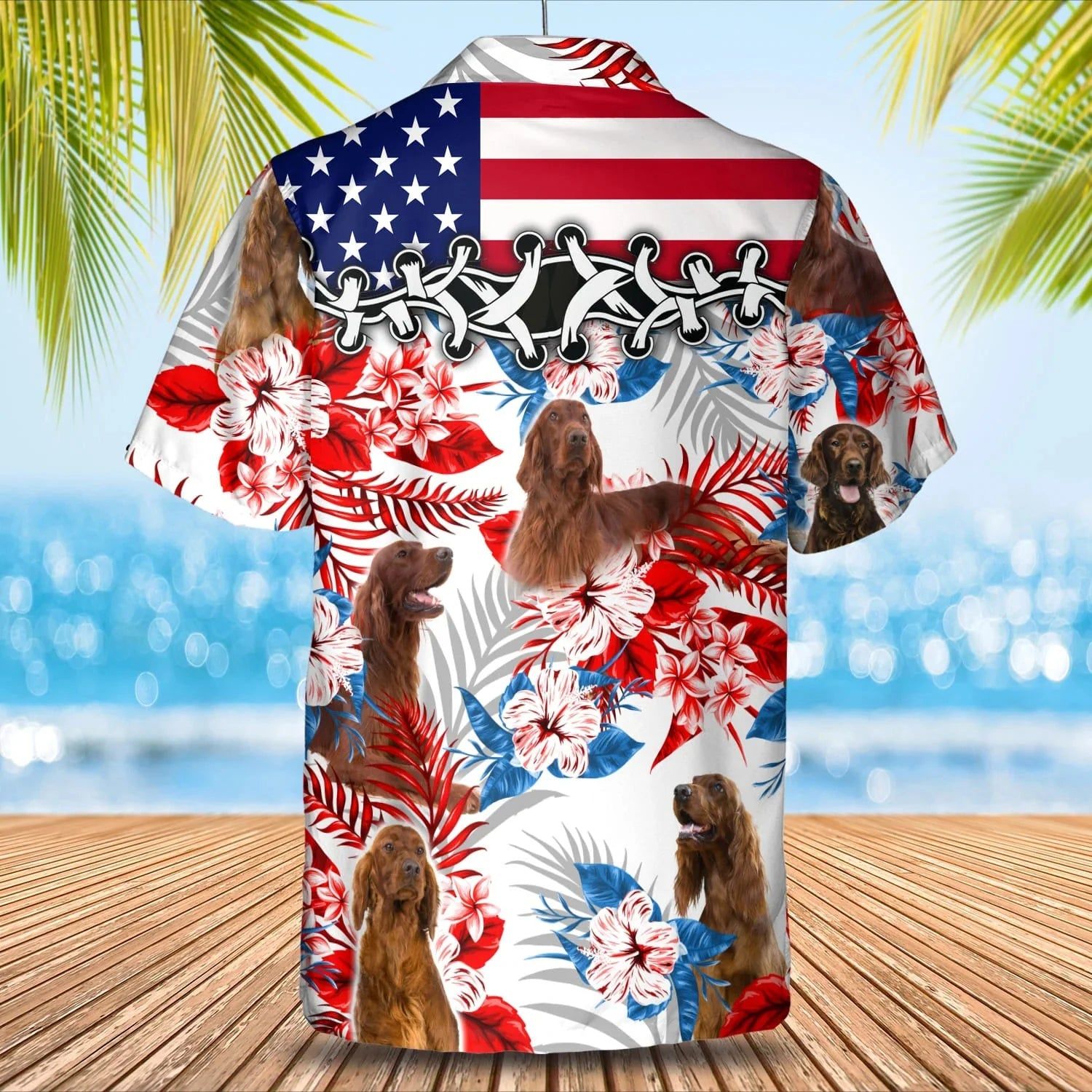 Irish Setter American Flag Hawaiian Shirt, Summer Aloha Shirt, Men Hawaiian Shirt, Gift For Summer