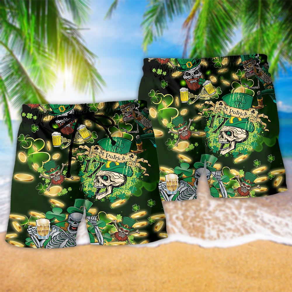 Irish Skull Love Beer Trendy Aloha Hawaiian Beach Shorts