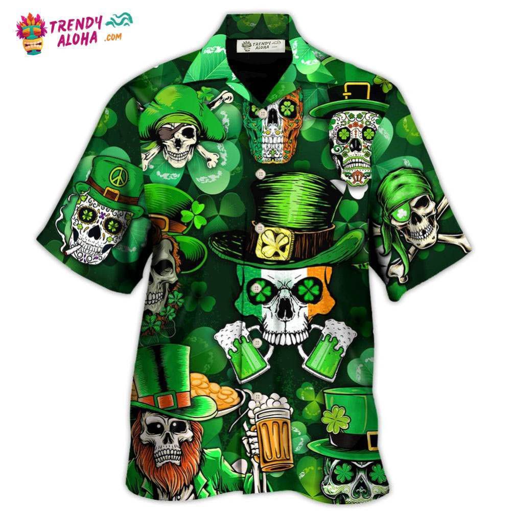 Irish Skull St Patrick’S Day Green Light Hawaiian Shirt – Trendy Aloha