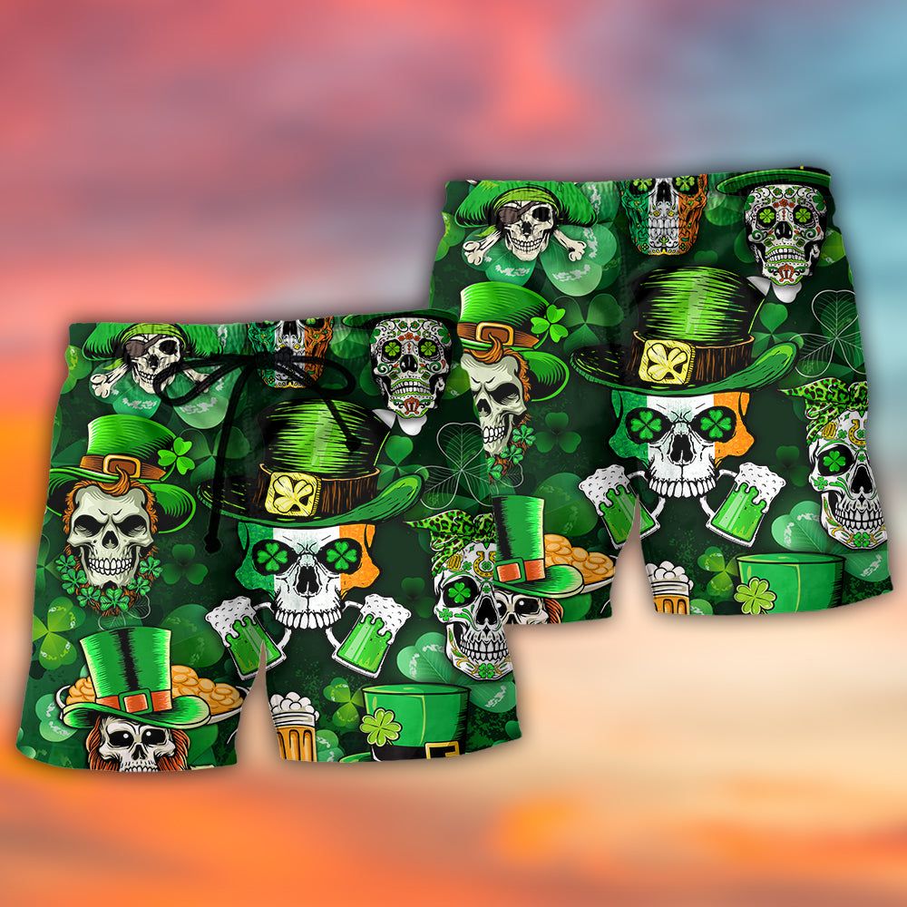 Irish Skull St Patrick’s Day Green Light Trendy Aloha Hawaiian Beach Shorts