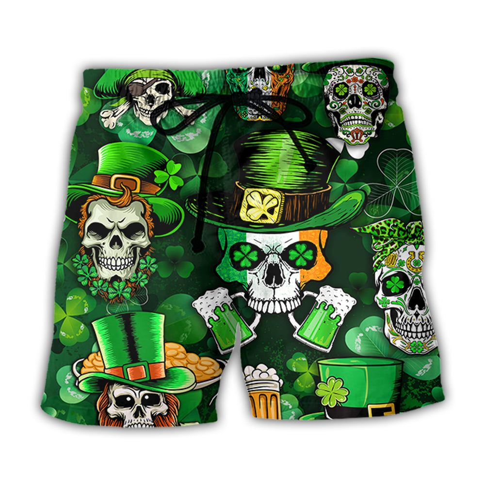 Irish Skull St Patrick’s Day Green Light Trendy Aloha Hawaiian Beach Shorts Irish Skull St Patrick’s Day Green Light Trendy Aloha Hawaiian Beach Shorts