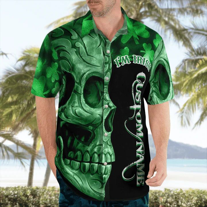 Irish St. Patrick Day Hawaiian Shirt, Green Shamrocks Reflecting Light On Black Background 3D Hawaii Shirt – Gift For Irish