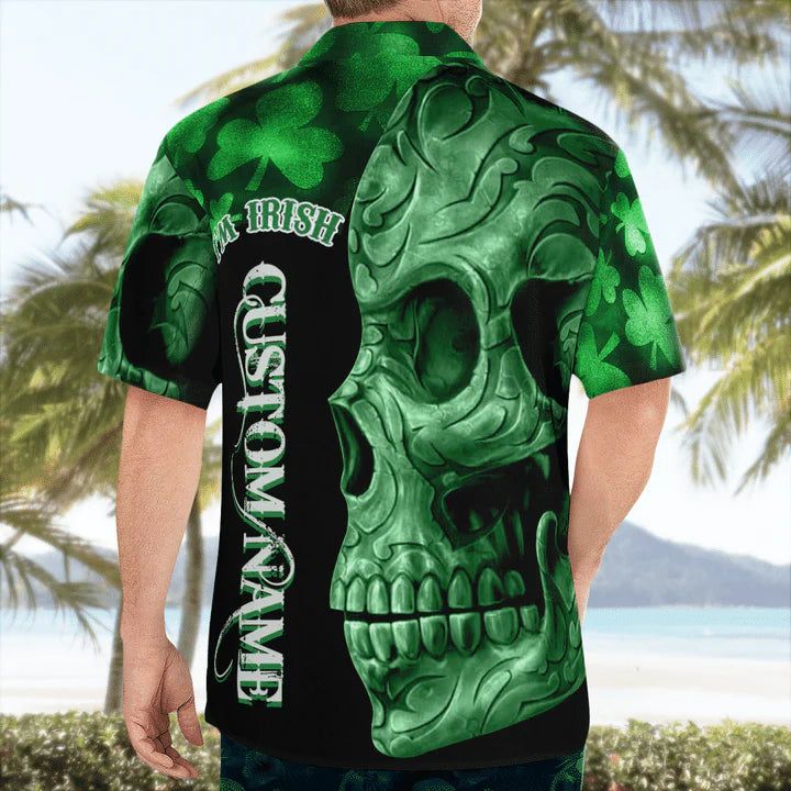 Irish St. Patrick Day Hawaiian Shirt, Green Shamrocks Reflecting Light On Black Background 3D Hawaii Shirt – Gift For Irish