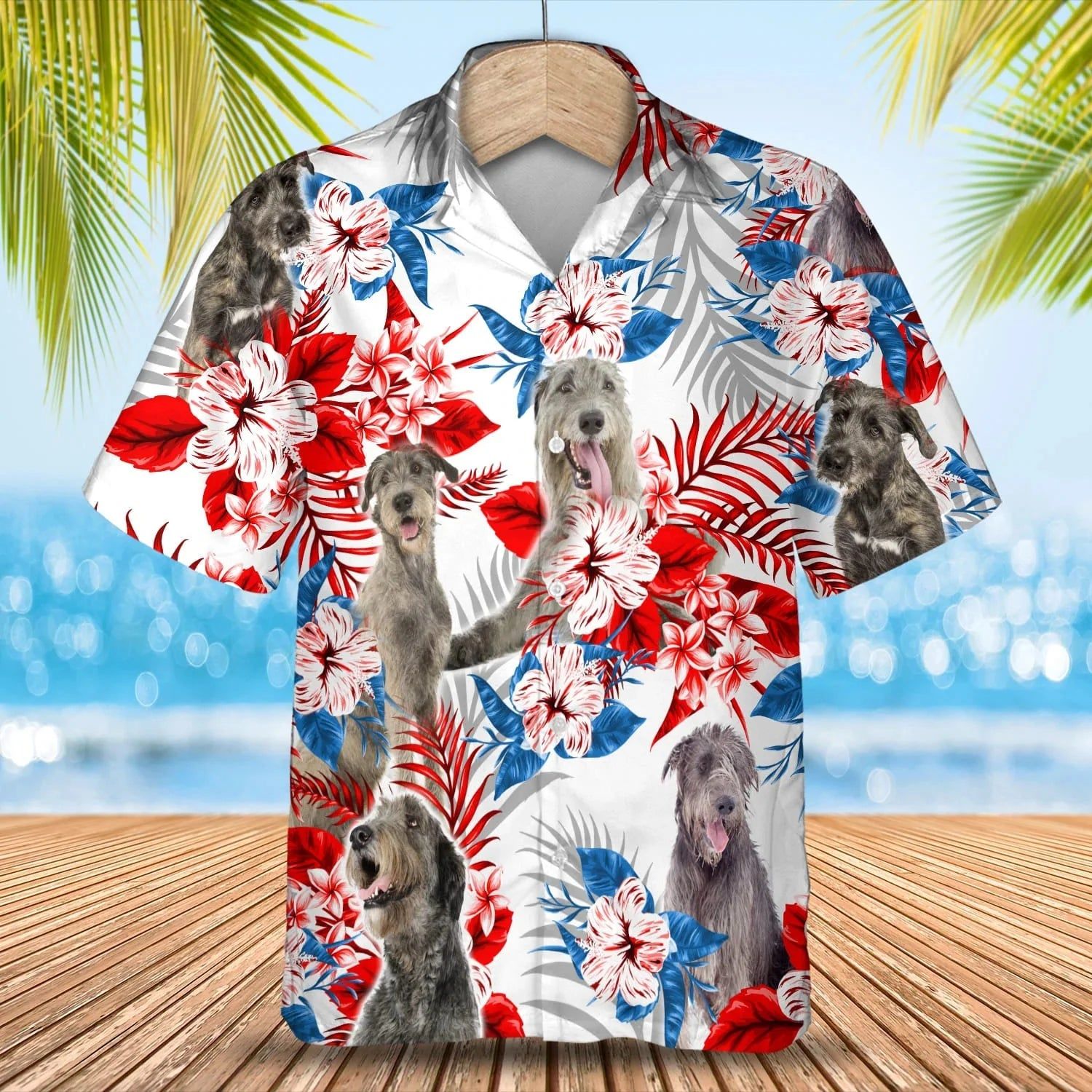 Irish Wolfhound American Flag Hawaiian Shirt, Summer Aloha Shirt, Men Hawaiian Shirt, Gift For Summer