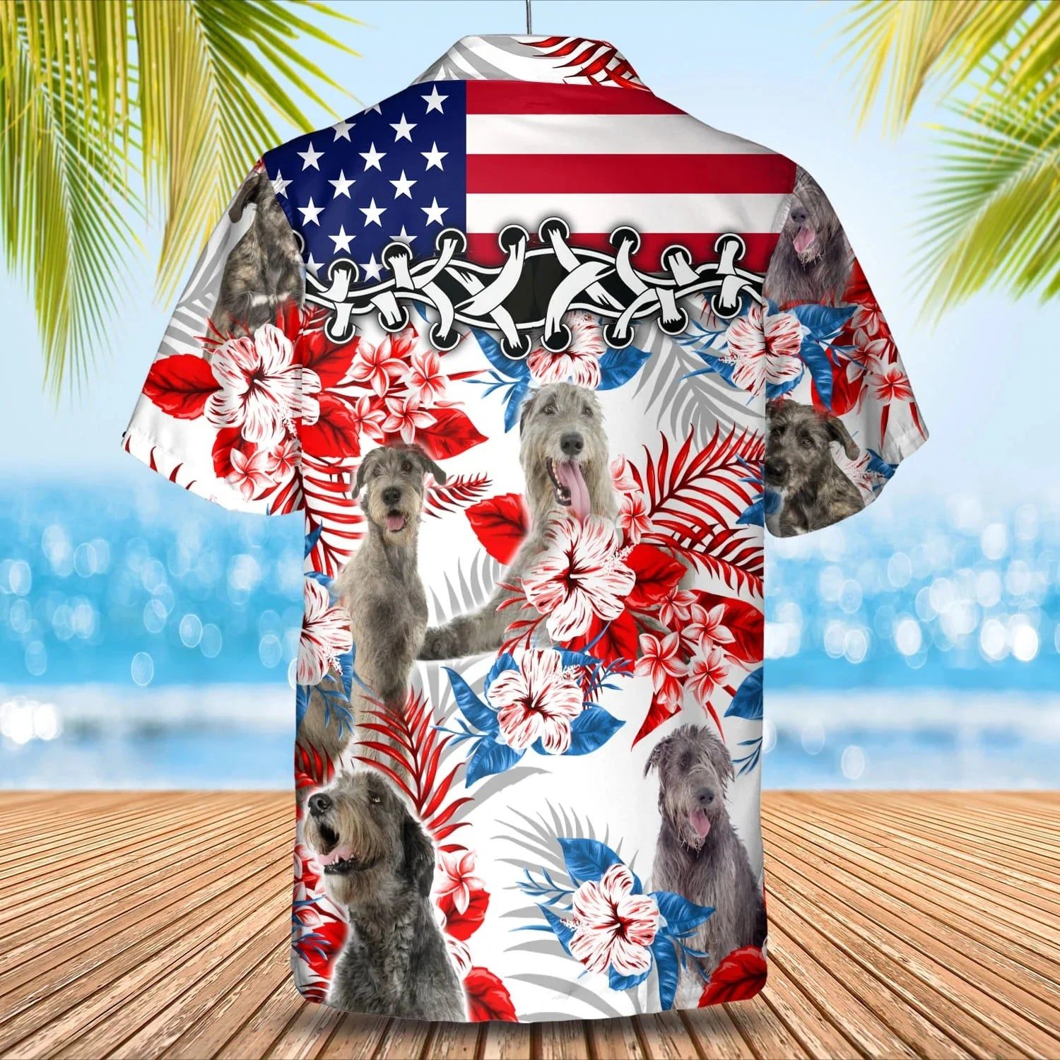 Irish Wolfhound American Flag Hawaiian Shirt, Summer Aloha Shirt, Men Hawaiian Shirt, Gift For Summer