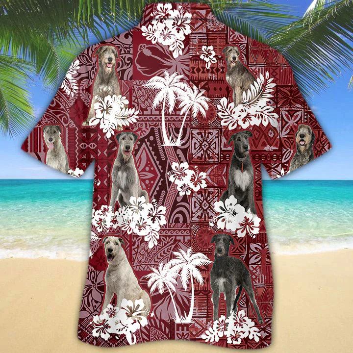 Irish Wolfhound Red Trendy Hawaiian Shirt, Gift For Dog Lover Shirts, Men’s Trendy Hawaiian Shirt, Summer Hawaiian Aloha Shirt