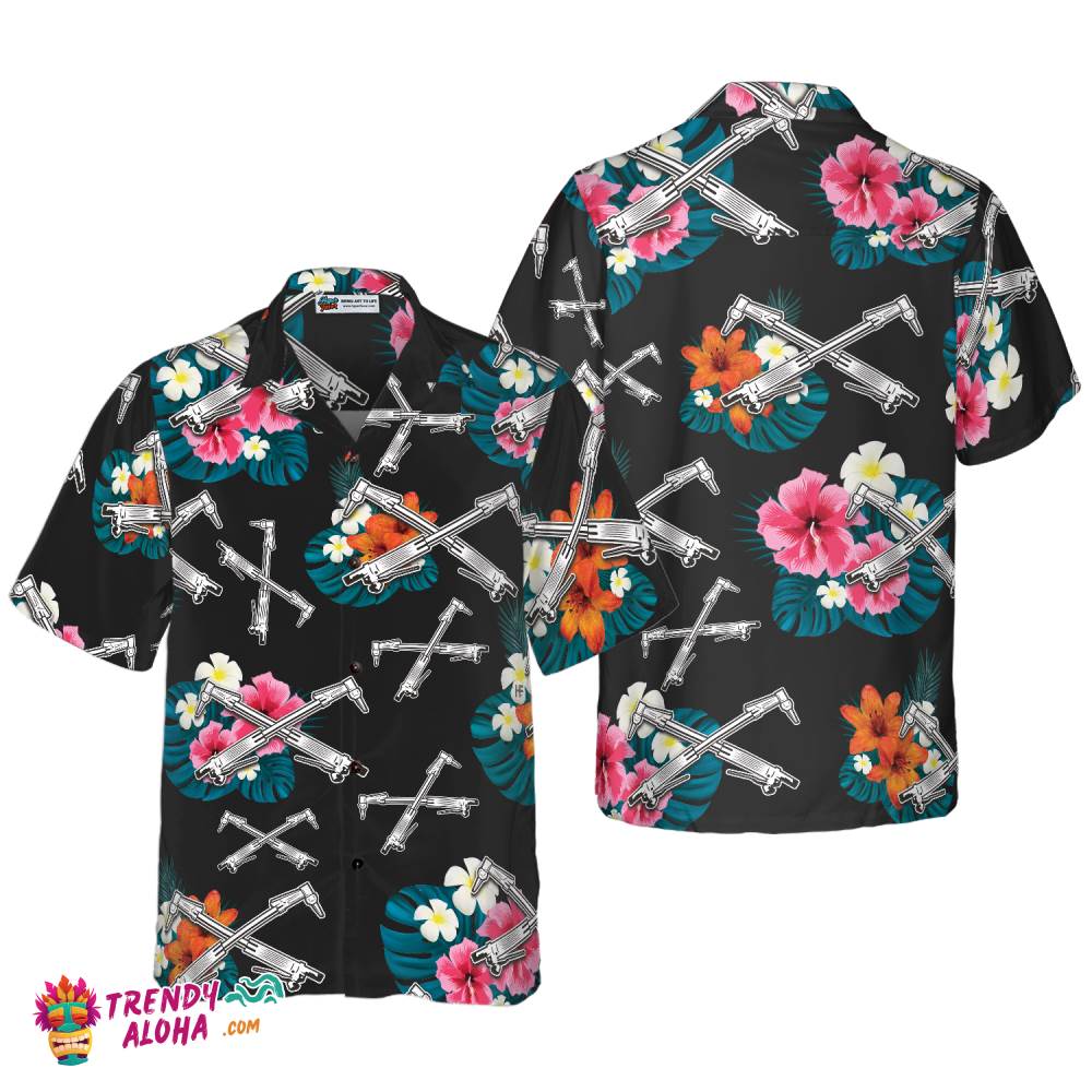 Ironworker Tropical In Black Hawaiian Shirt
