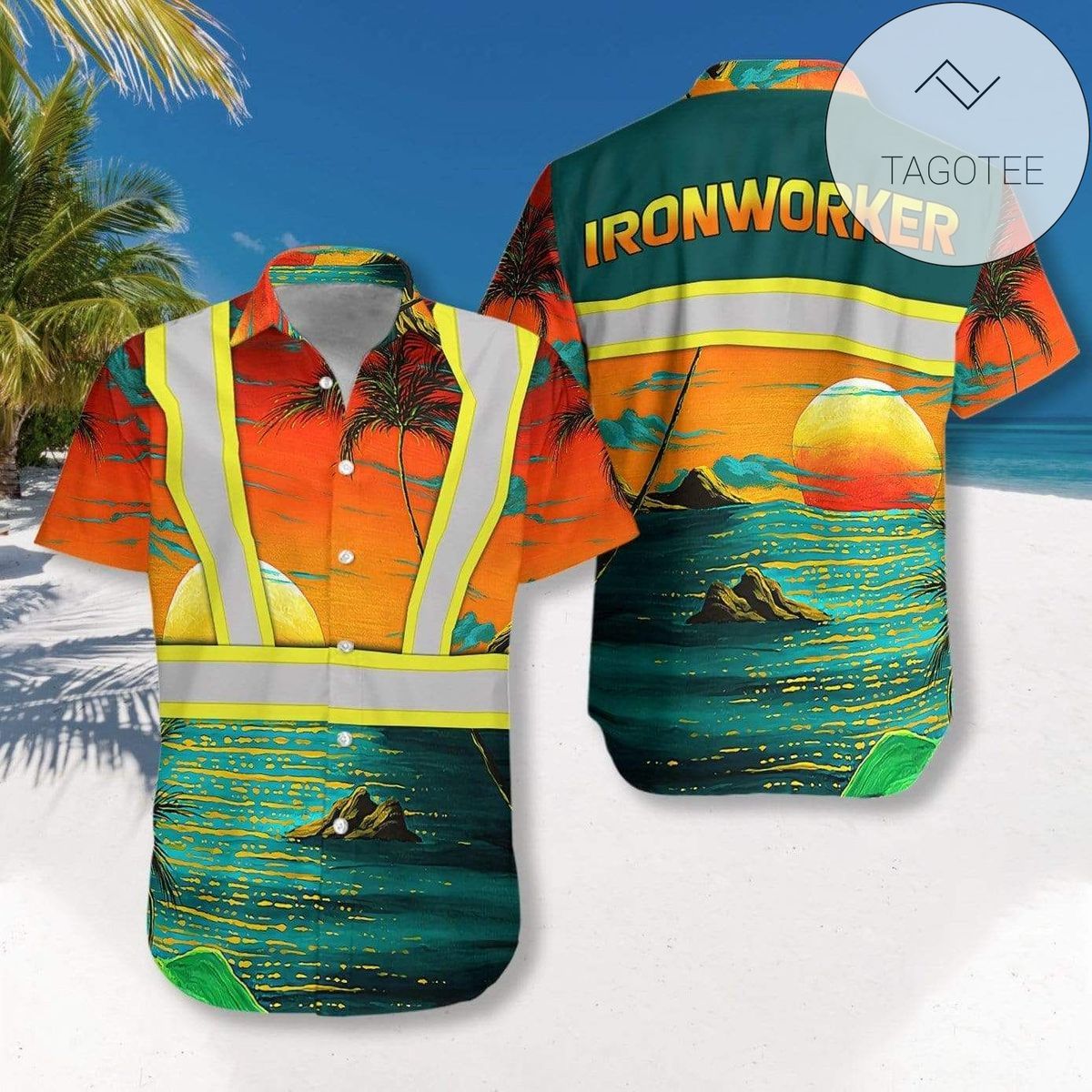 Ironworker Uniform In The Beautiful Sun Green Orange Hawaiian Shirts