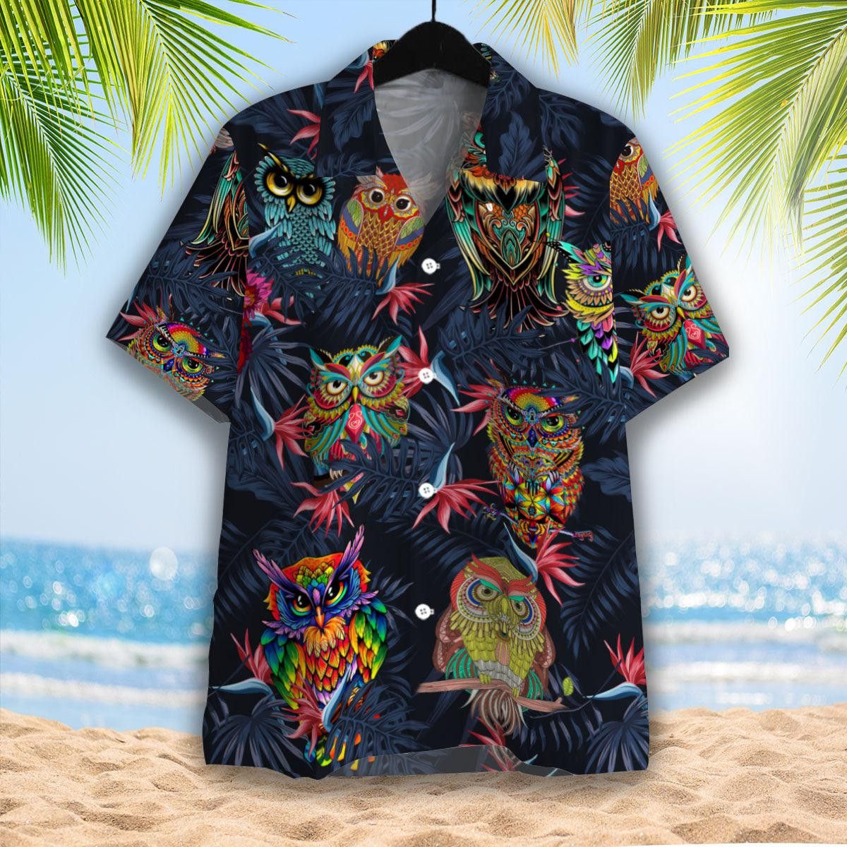 Island Adventure with Hippie Vibes Owl Aloha Shirt