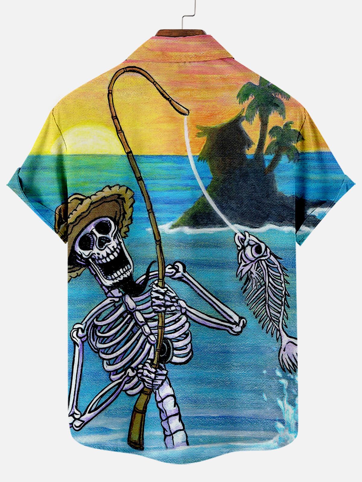 Island Bones: Hawaiian Beach Shirt with Skull Design