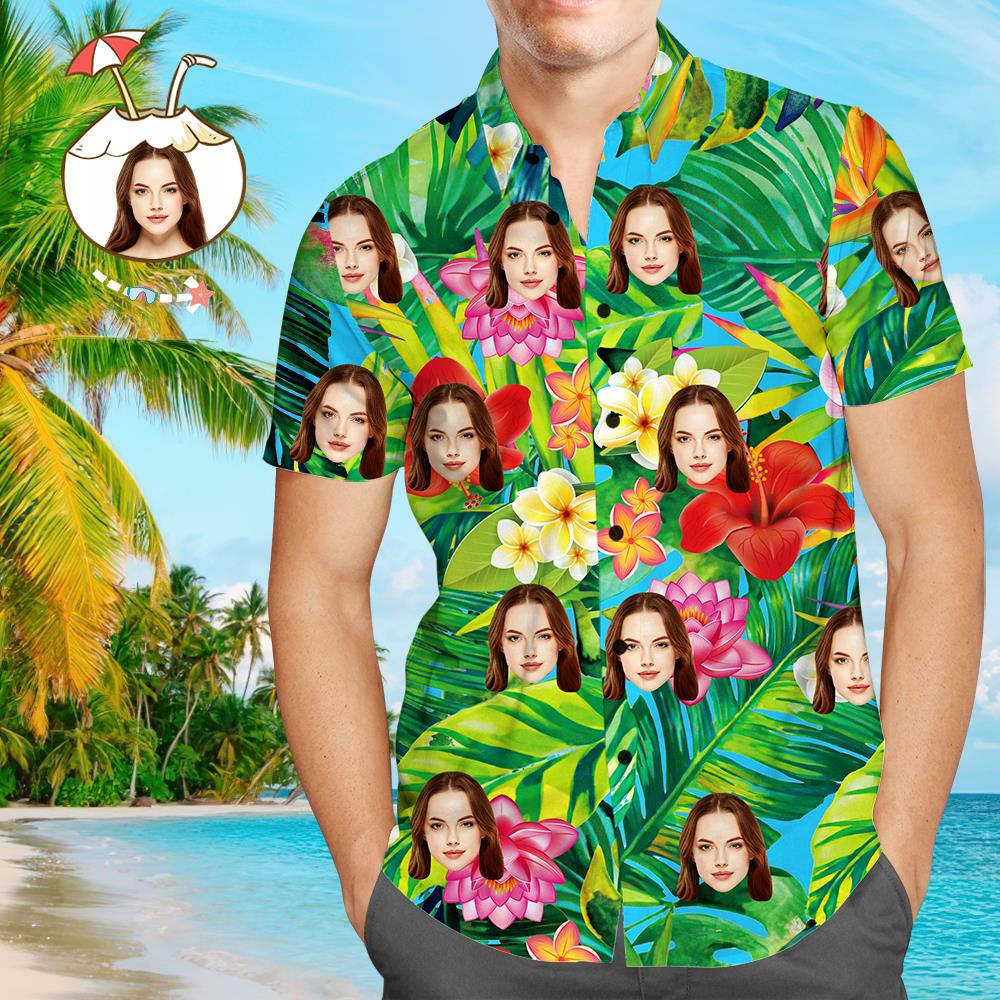 Island Portrait: Men’s Hawaiian Shirt with Custom Face Photo