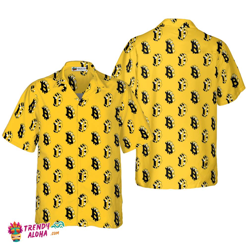 Isometric Bitcoin Cryptocurrency Hawaiian Shirt