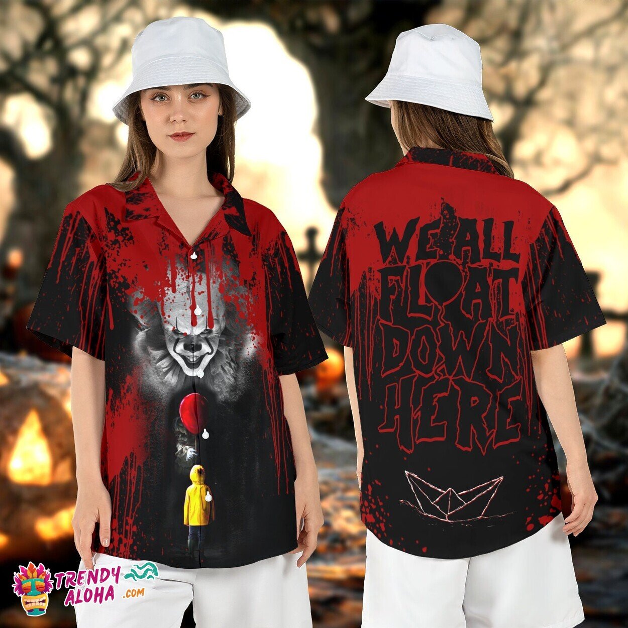 IT Movie Pennywise Clown We All Float Down Here Halloween Shirt