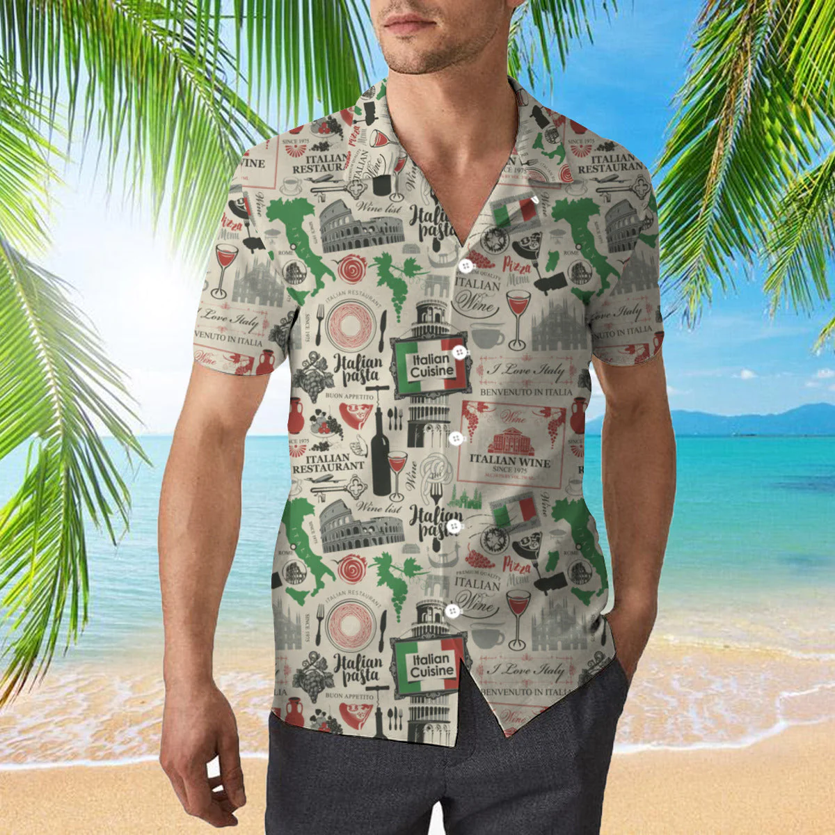 Italian Flag In Retro Style Trendy Hawaiian Shirt For Aloha Shirt