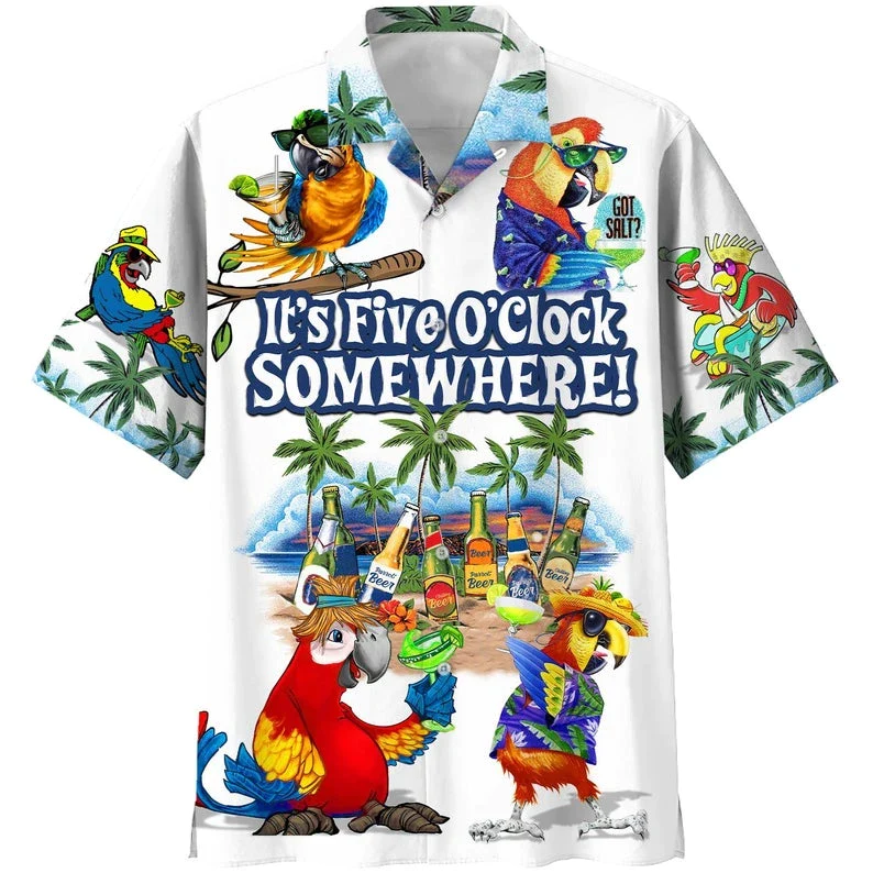 Its Five Oclock Somewhere Parrots Trendy Hawaiian Shirt