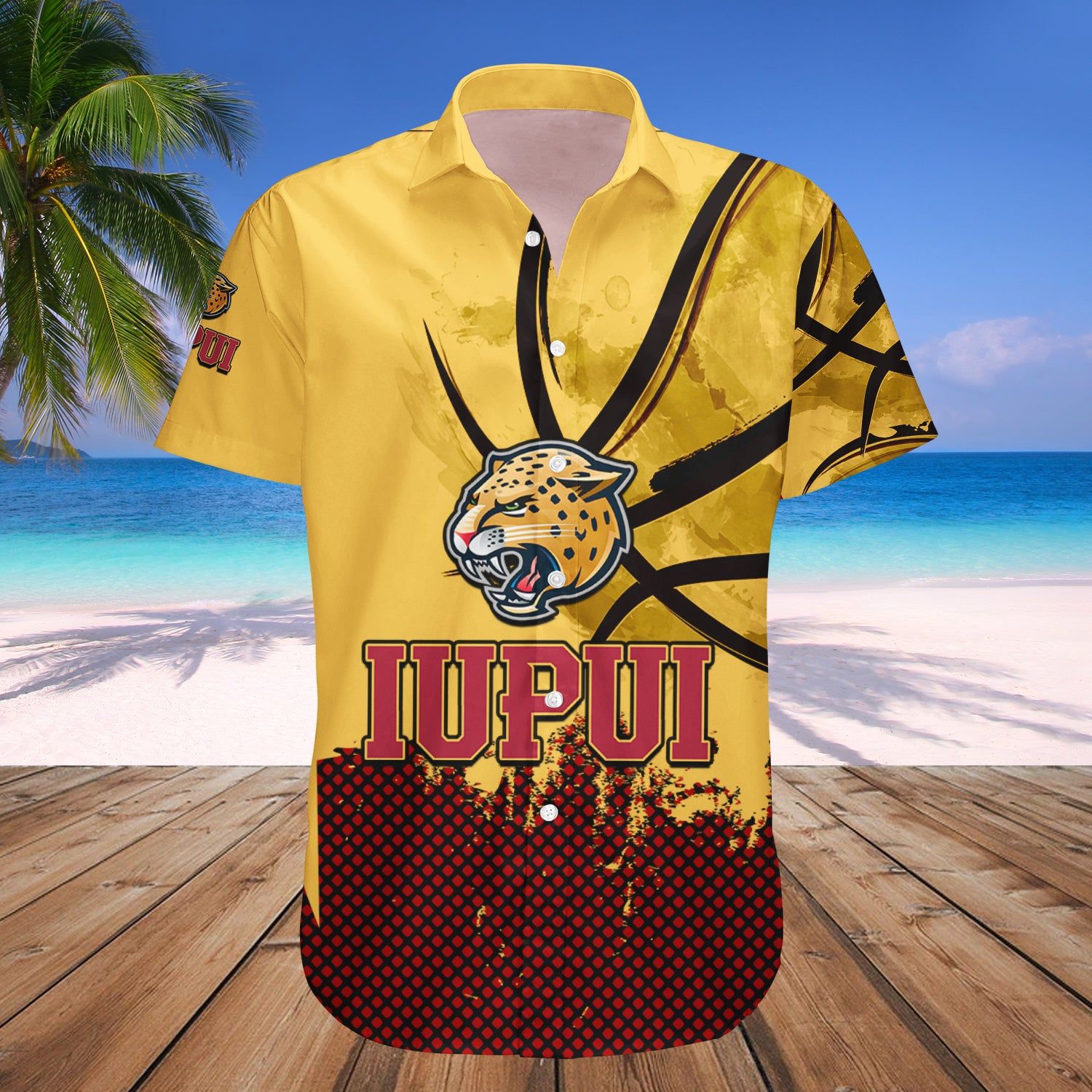 Iupui Jaguars Hawaii Shirt Basketball Net Grunge Pattern – NCAA