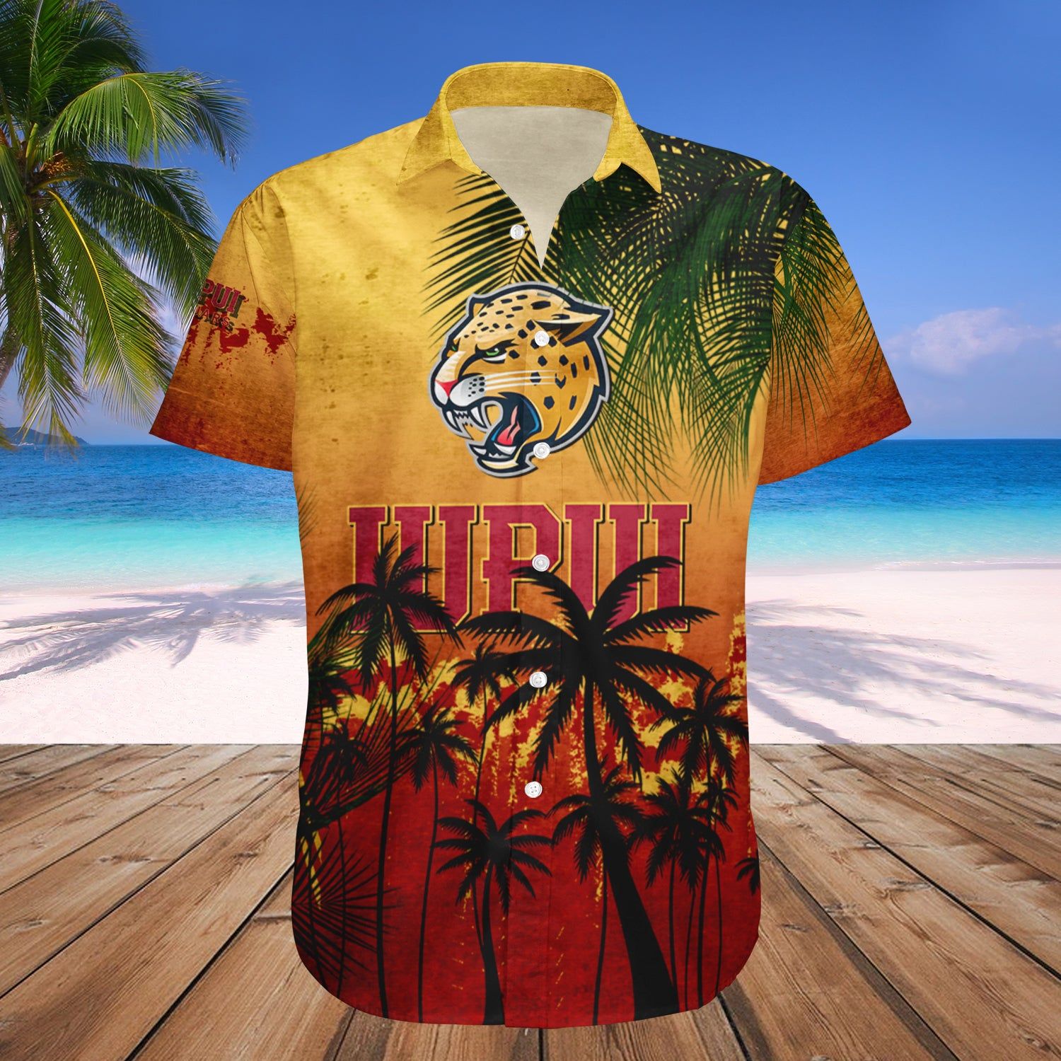Iupui Jaguars Hawaii Shirt Coconut Tree Tropical Grunge – NCAA