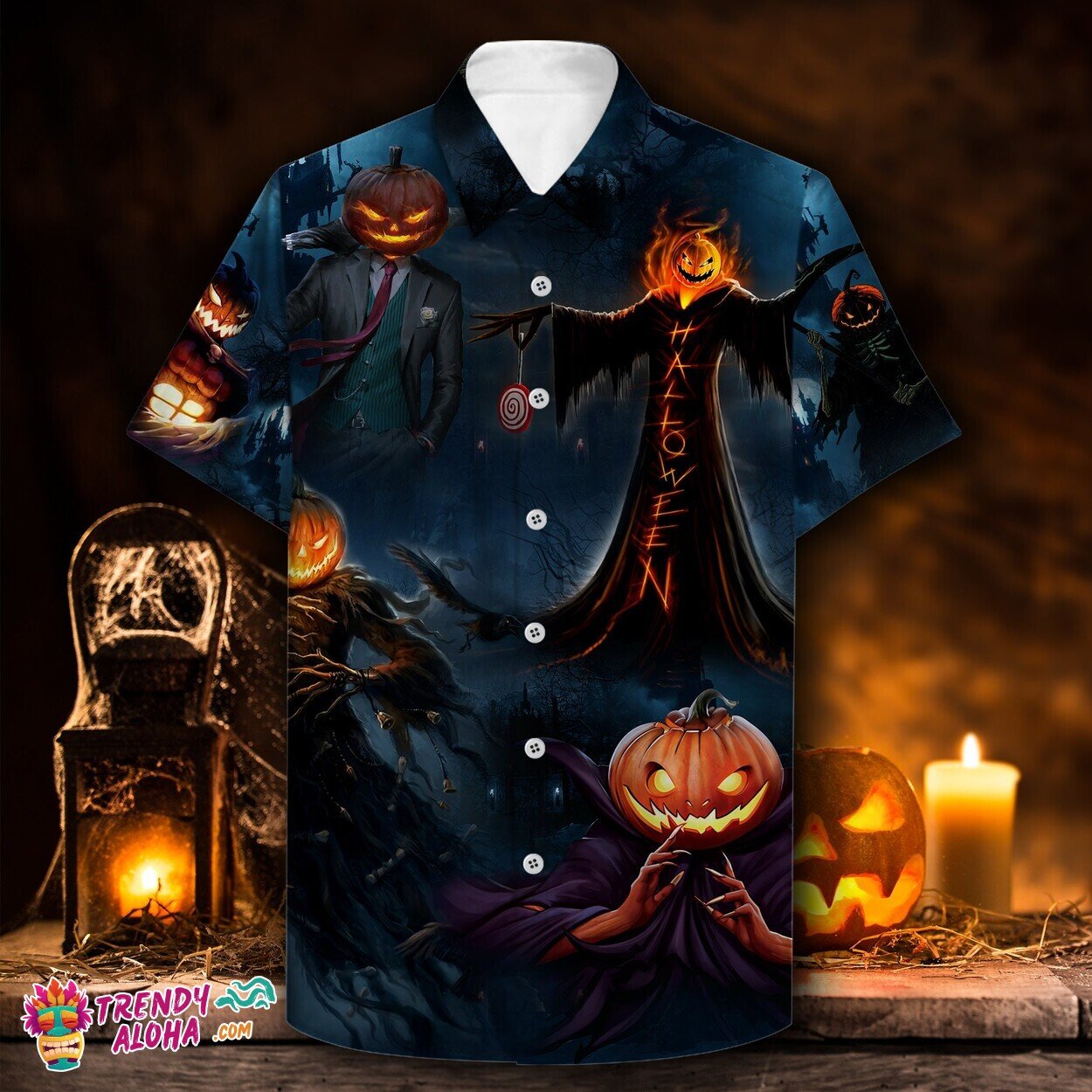 Jack-o’-Lantern Dark Halloween Deaths Premium Hawaiian Shirt