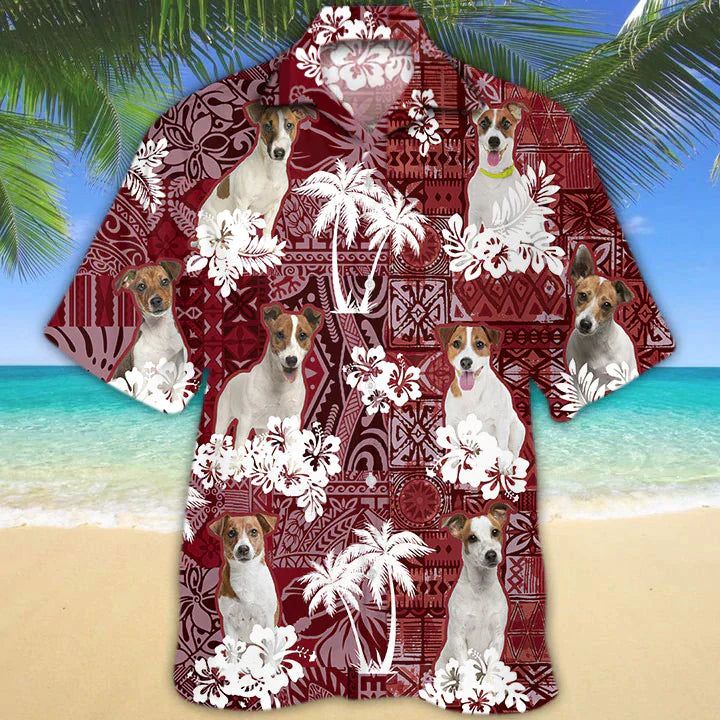 Jack Russell Terrier Red Hawaiian Shirt, Gift For Dog Lover Shirts, Men’s Hawaiian Shirt, Summer Hawaiian Aloha Shirt