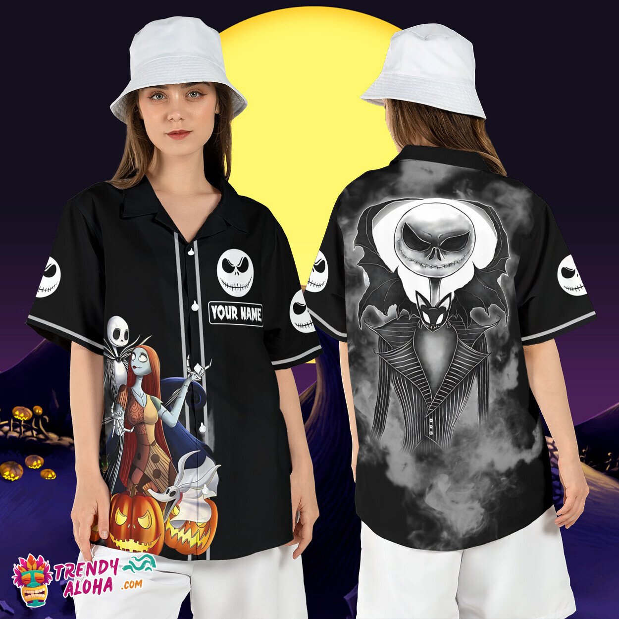 Jack Sally Custom Nightmare Before Xmas Halloween Aloha Tee