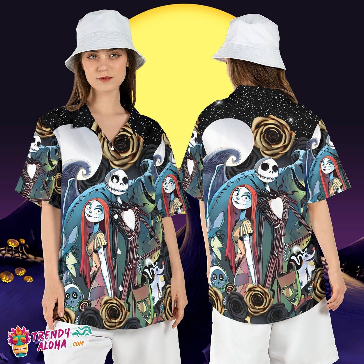 Jack Sally Nightmare Before Christmas Halloween Aloha Shirt