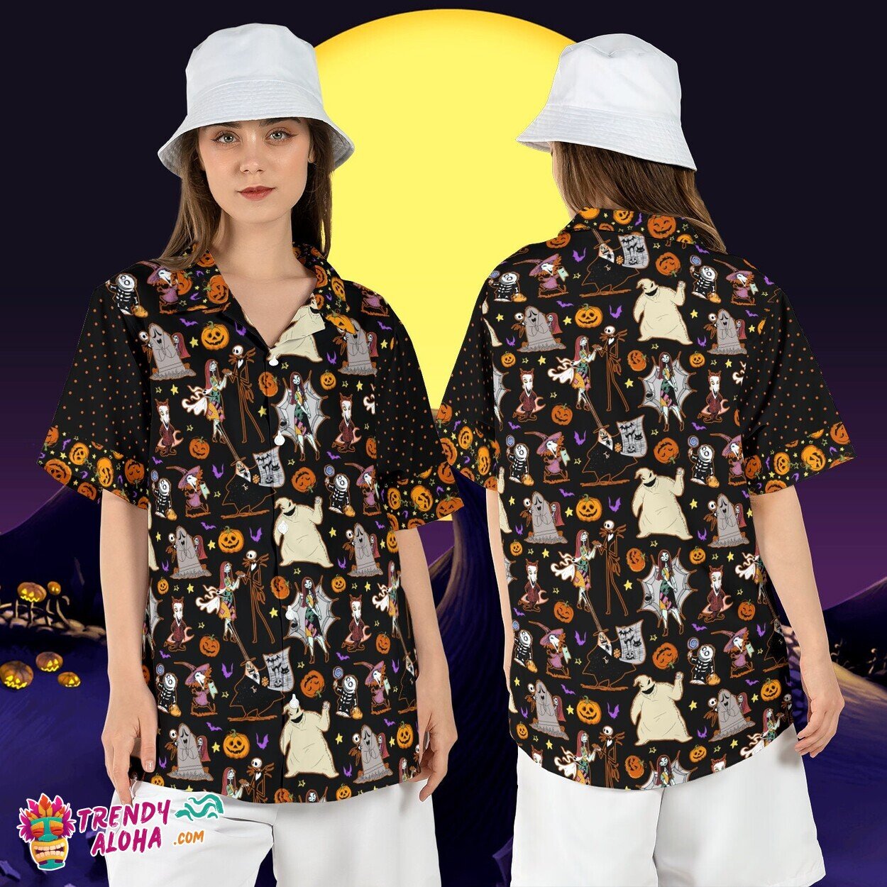 Jack Sally Oogie Boogie Nightmare Before Xmas Halloween Hawaiian Tee
