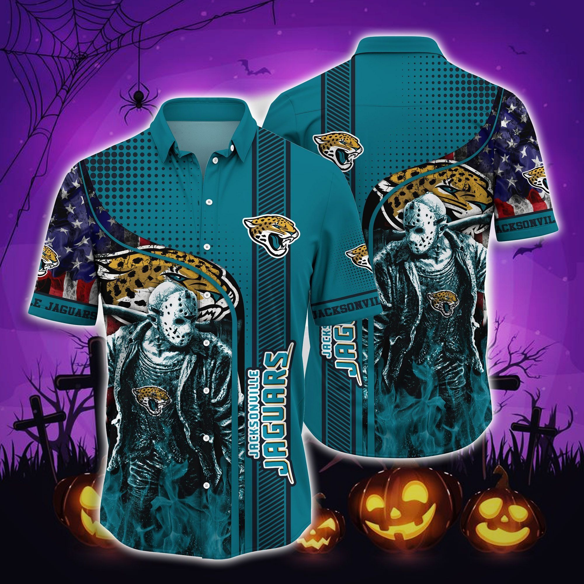 Jacksonville Jaguars Halloween-Aloha Shirt,Halloween Hawaiian Shirts,Hawaiian Shirts For Men,Hawaiian Shirts For Women
