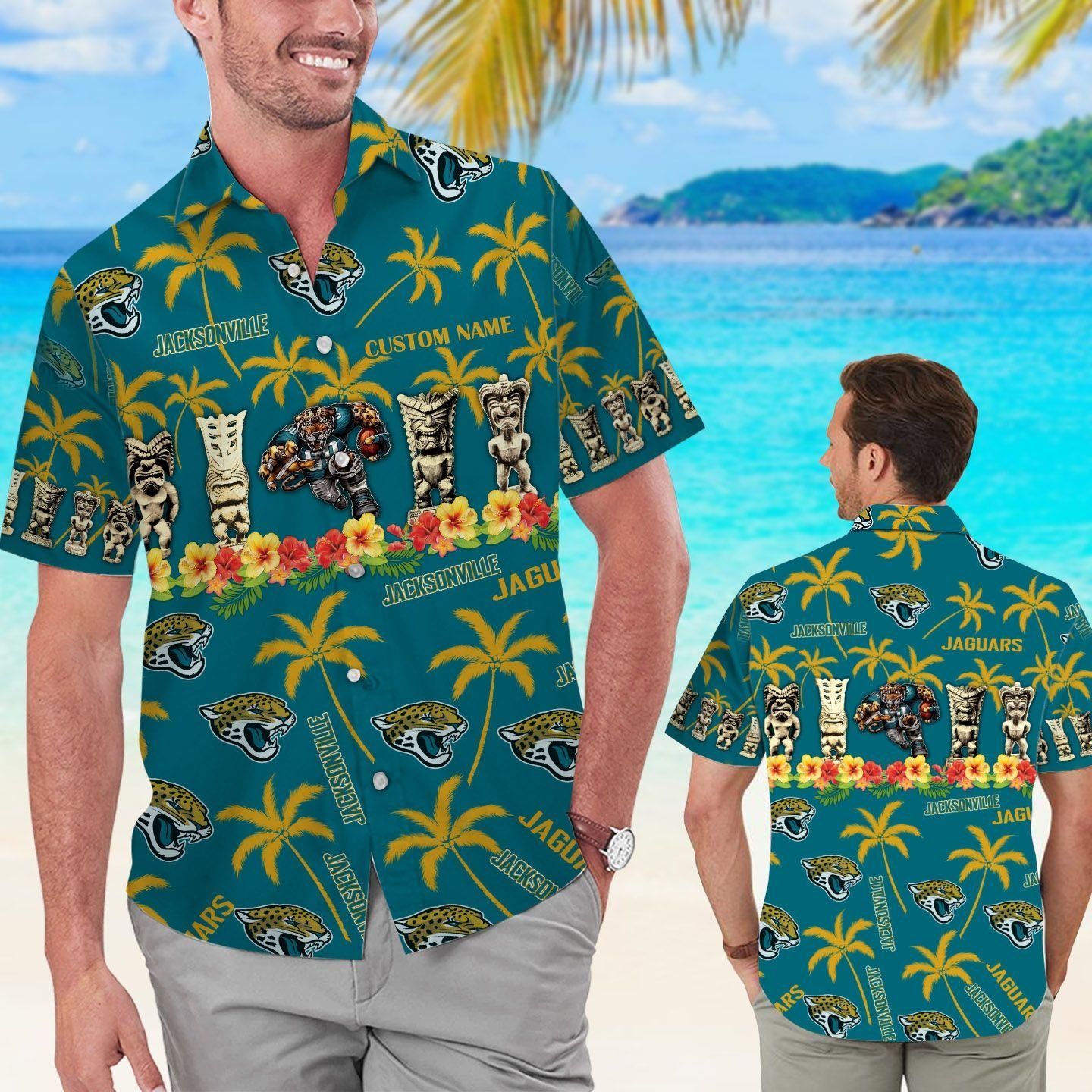 Jacksonville Jaguars Name Personalized Short Sleeve Button Up Tropical Hawaiian Shirt