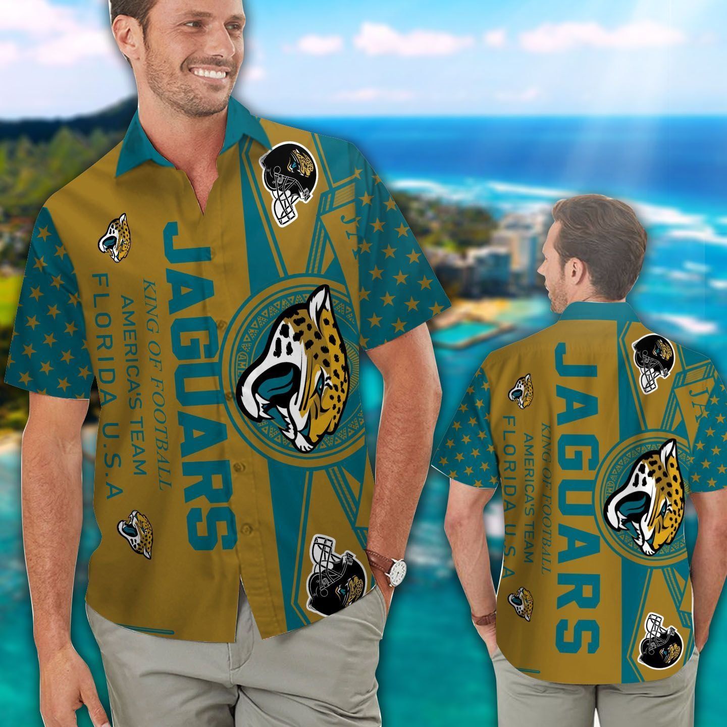 Jacksonville Jaguars Short Sleeve Button Up Tropical Hawaiian Shirt VER020