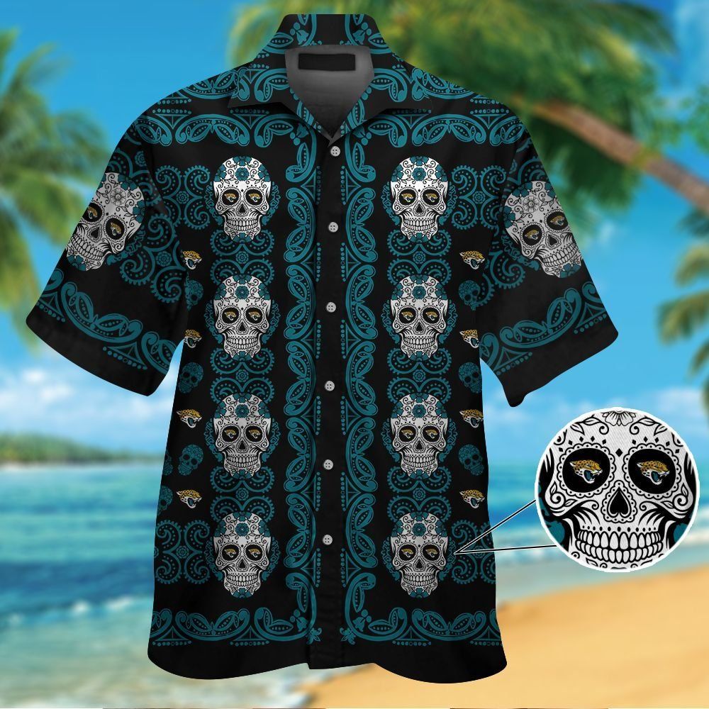 Jacksonville Jaguarsskull Short Sleeve Button Up Tropical Hawaiian Shirt VER01