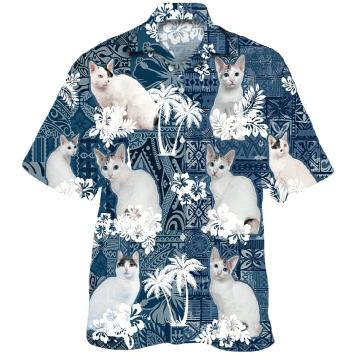 Japanese Bobtail Trendy Hawaiian Shirt, 3D Full Printed White Cat Trendy Hawaiian Shirt, Summer Aloha Beach Shirts, Summer Gift For Women