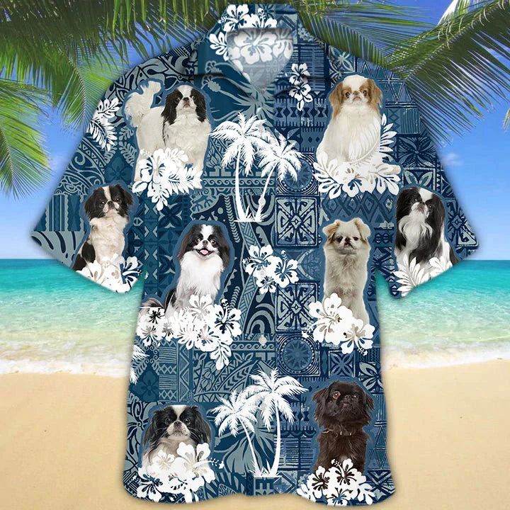 Japanese Chin Hawaiian Shirt, Flower Dog Short Sleeve Hawaiian Aloha Shirt For Men, Women, Gift For Summer Japanese Chin Hawaiian Shirt, Flower Dog Short Sleeve Hawaiian Aloha Shirt For Men, Women, Gift For Summer