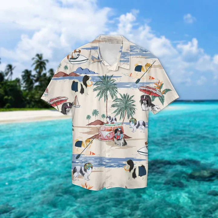 Japanese Chin Summer Beach Trendy Hawaiian Shirt, Trendy Hawaiian Shirts For Men Women Short Sleeve Aloha Beach Shirt