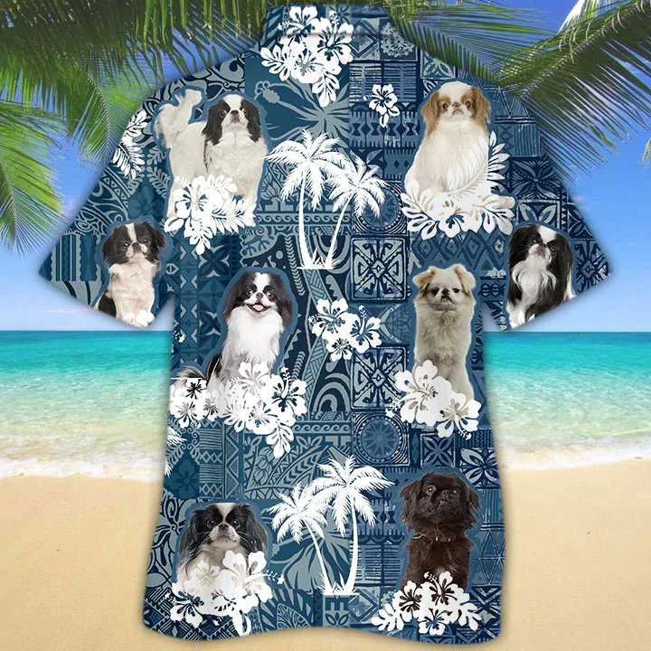 Japanese Chin Trendy Hawaiian Shirt, Flower Dog Short Sleeve Hawaiian Aloha Shirt For Men, Women, Gift For Summer