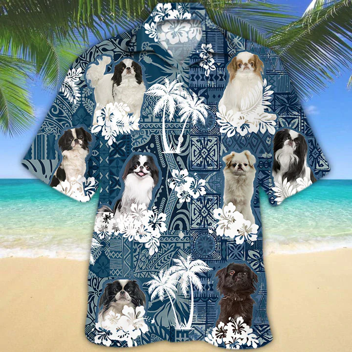 Japanese Chin Trendy Hawaiian Shirt, Flower Dog Short Sleeve Hawaiian Aloha Shirt For Men, Women, Gift For Summer Japanese Chin Trendy Hawaiian Shirt, Flower Dog Short Sleeve Hawaiian Aloha Shirt For Men, Women, Gift For Summer