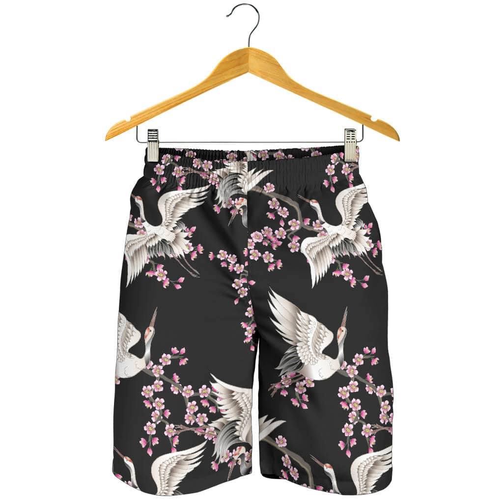 Japanese Crane Pink Sakura Pattern For Men Women Kid Shorts