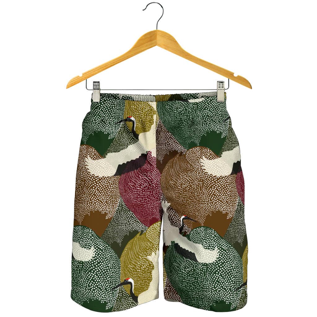 Japanese Cranes Flying Forest Dot Pattern For Men Women Kid Shorts