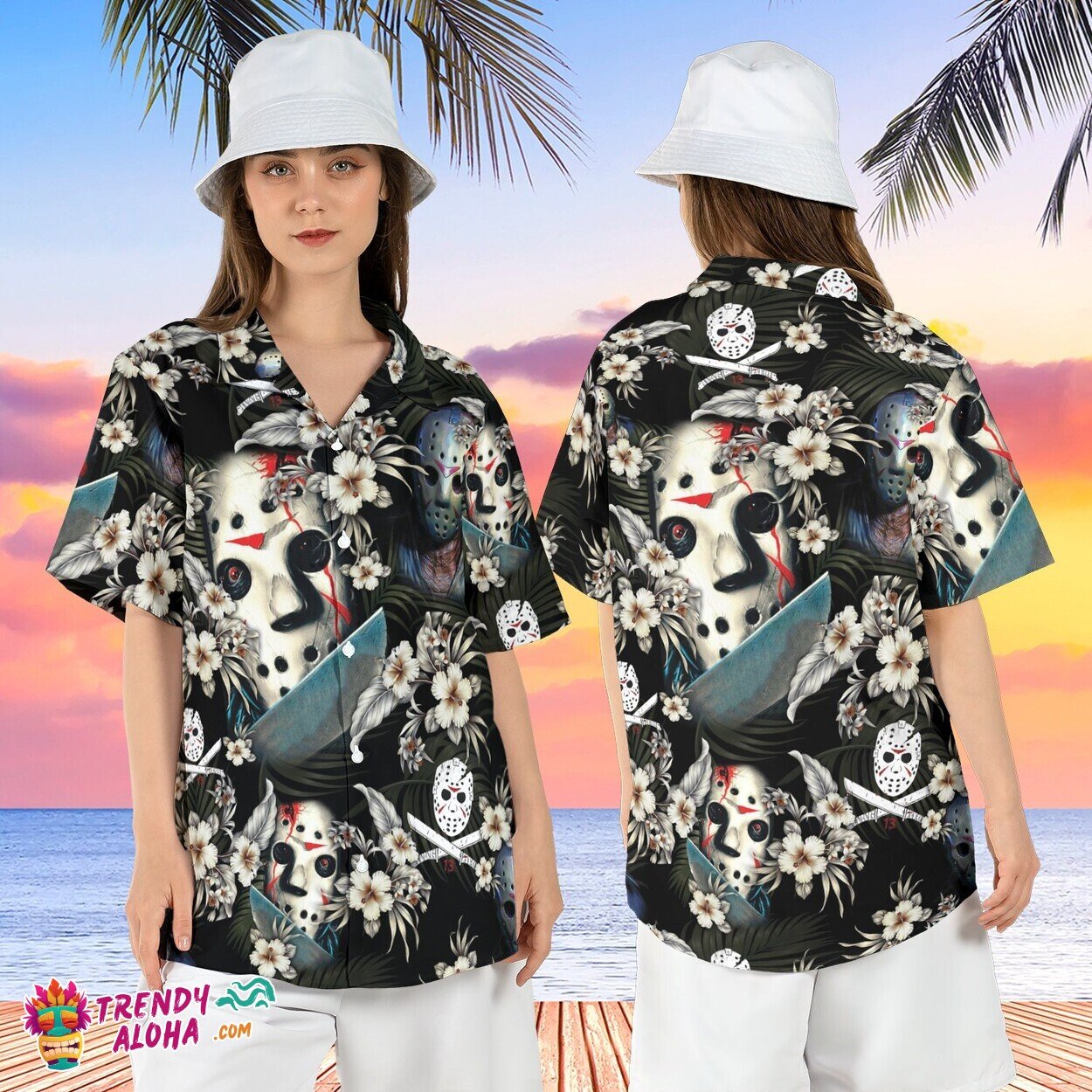 Jason Voorhees Mask Friday 13th Floral Halloween Hawaiian Shirt