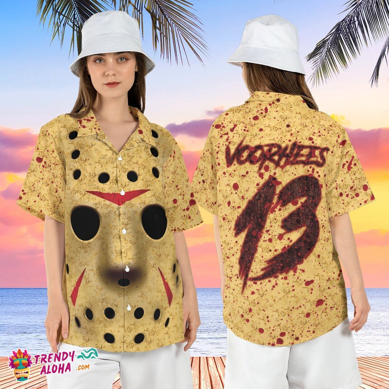 Jason Voorhees Mask Friday the 13th Halloween Horror Aloha Shirt