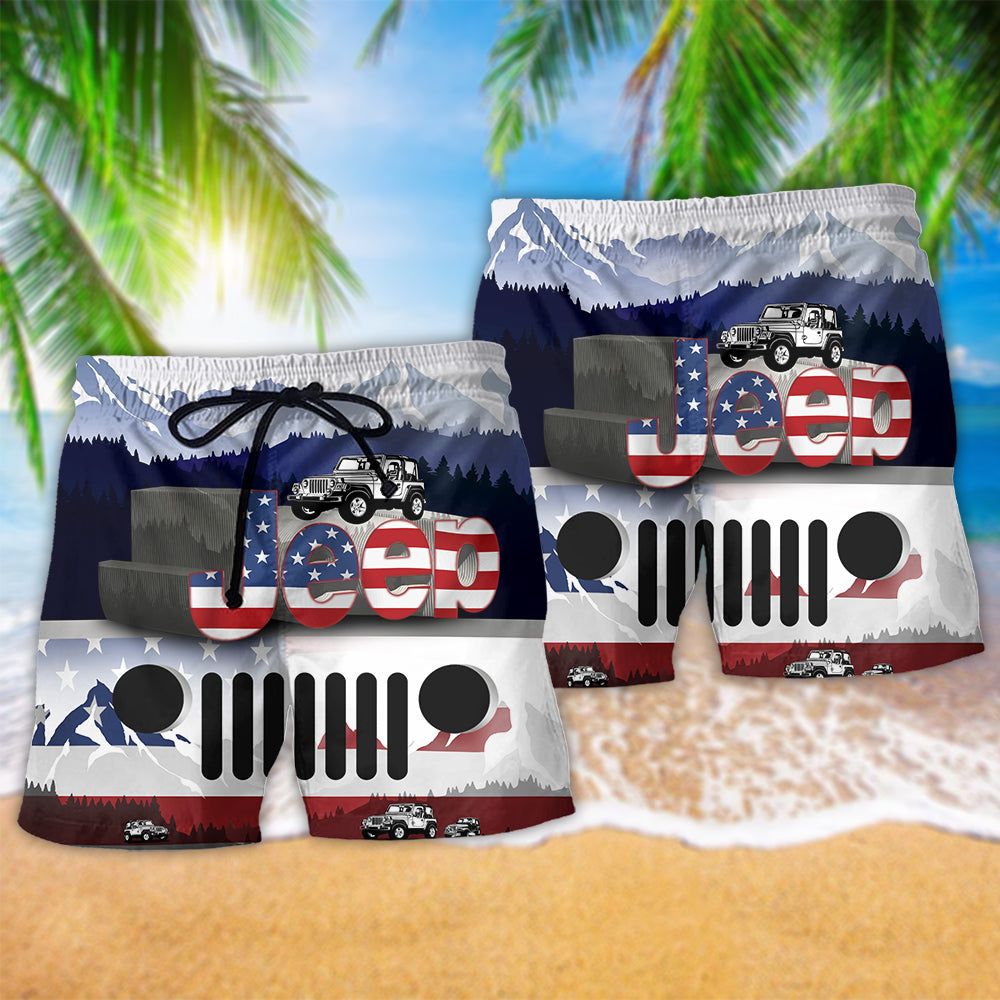 Jeep America Flag Style Trendy Aloha Hawaiian Beach Shorts