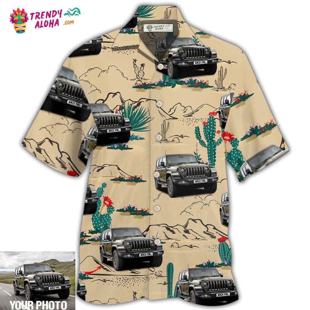 Jeep Cactus In Desert Custom Photo Hawaiian Shirt – Trendy Aloha Jeep Cactus In Desert Custom Photo Hawaiian Shirt – Trendy Aloha