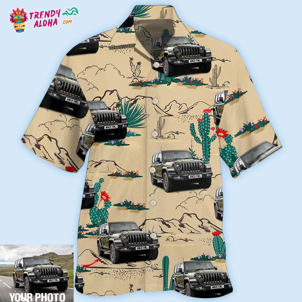 Jeep Cactus In Desert Custom Photo Hawaiian Shirt – Trendy Aloha