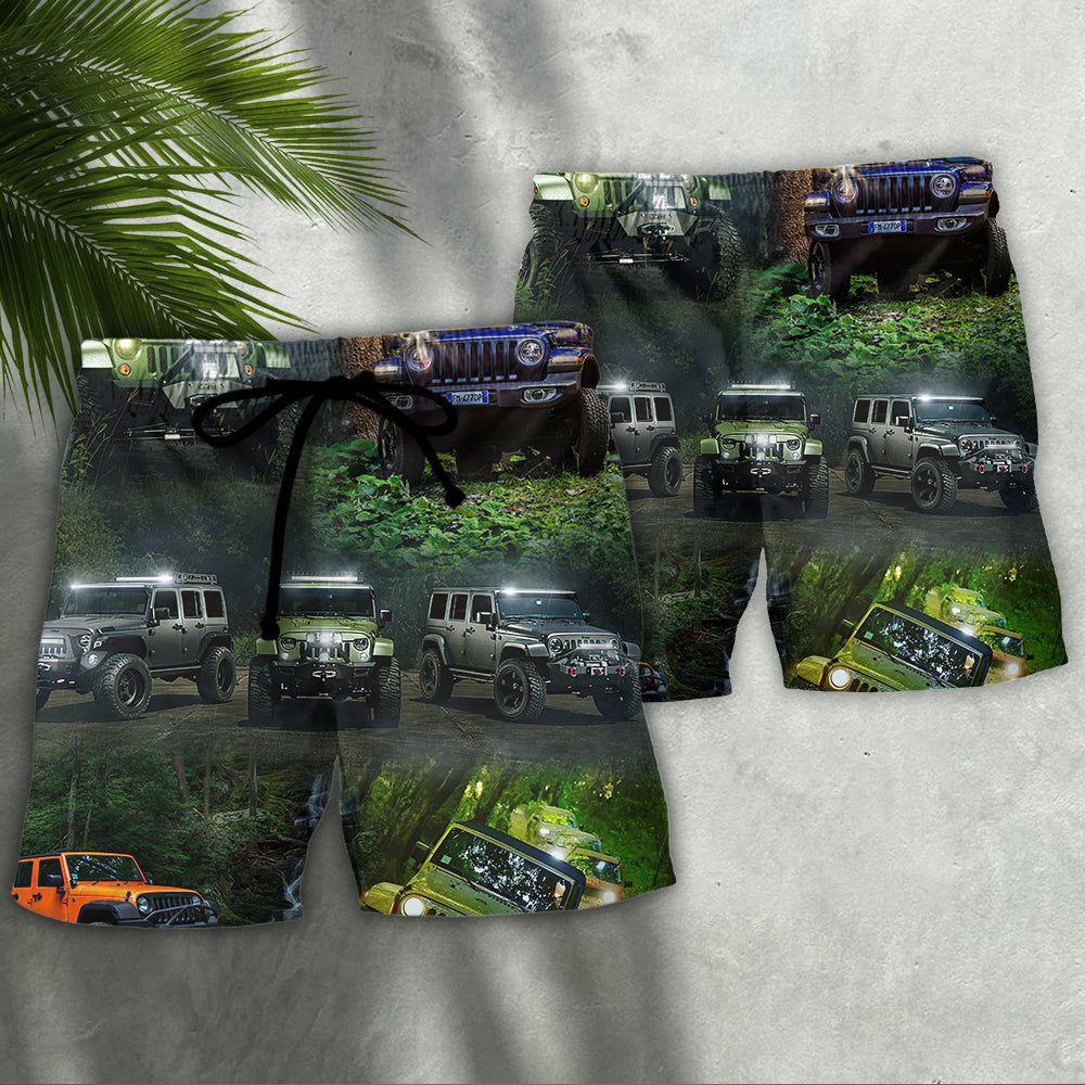 Jeep Dark Jungle Jeep Trendy Aloha Hawaiian Beach Shorts