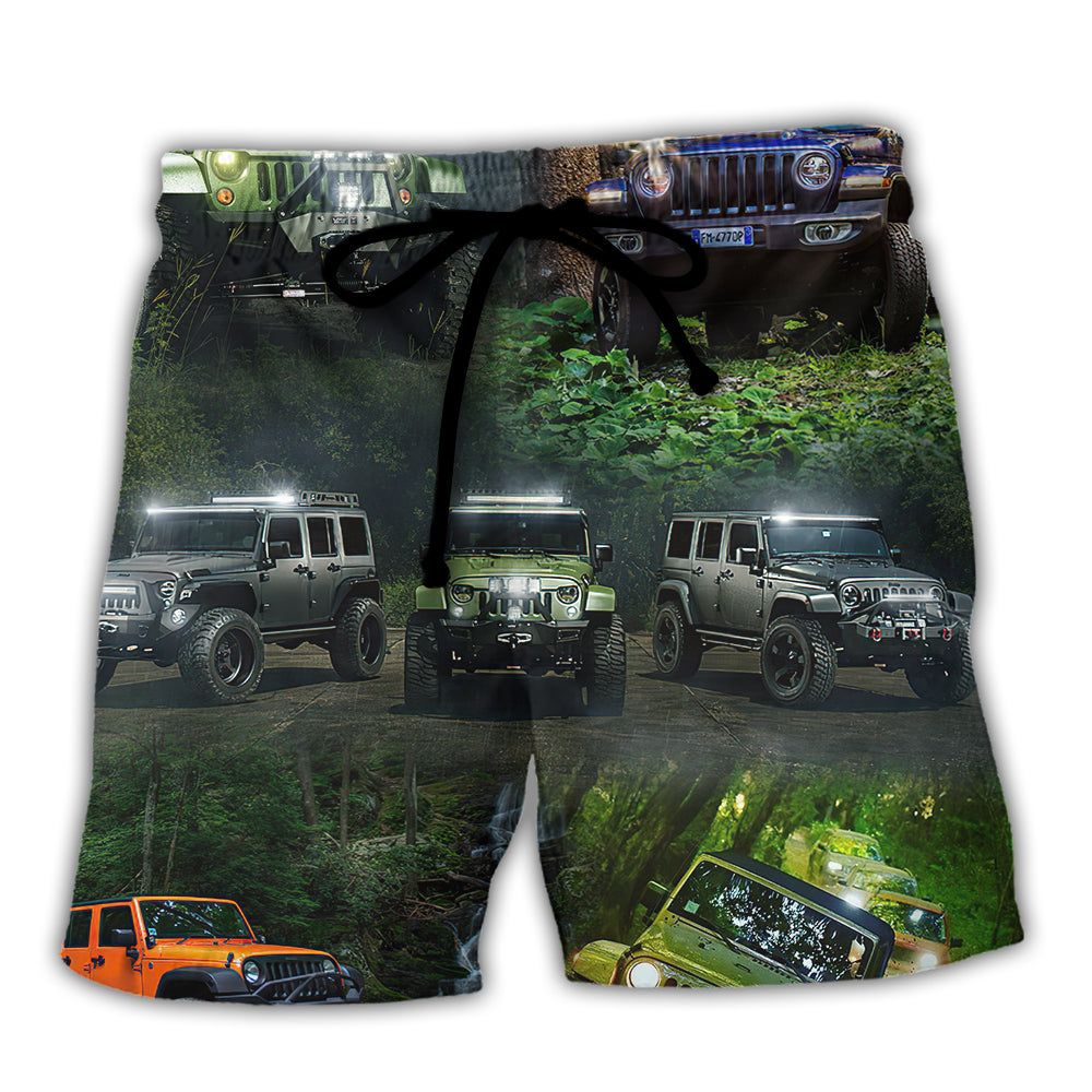 Jeep Dark Jungle Jeep Trendy Aloha Hawaiian Beach Shorts Jeep Dark Jungle Jeep Trendy Aloha Hawaiian Beach Shorts