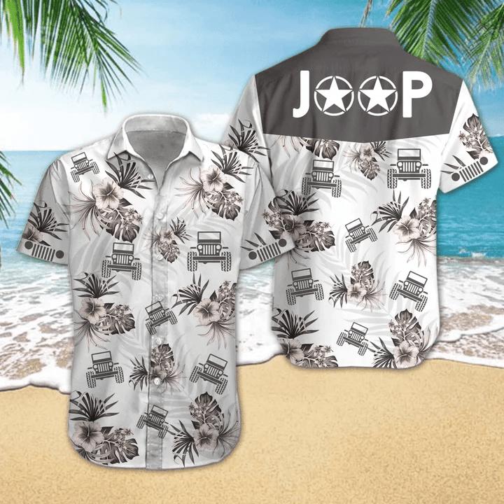 Jeep Hibiscus Black And White Theme Trendy Hawaiian Shirt