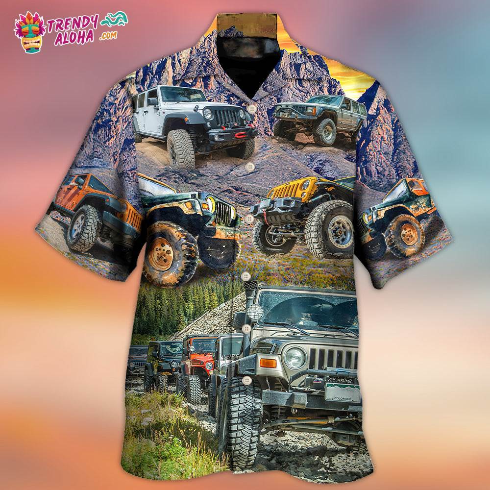 Jeep In The Mountain Sunset Vintage Art Style Hawaiian Shirt – Trendy Aloha