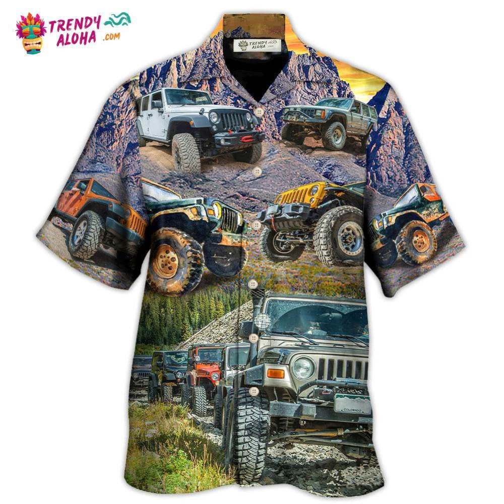 Jeep In The Mountain Sunset Vintage Art Style Hawaiian Shirt – Trendy Aloha Jeep In The Mountain Sunset Vintage Art Style Hawaiian Shirt – Trendy Aloha