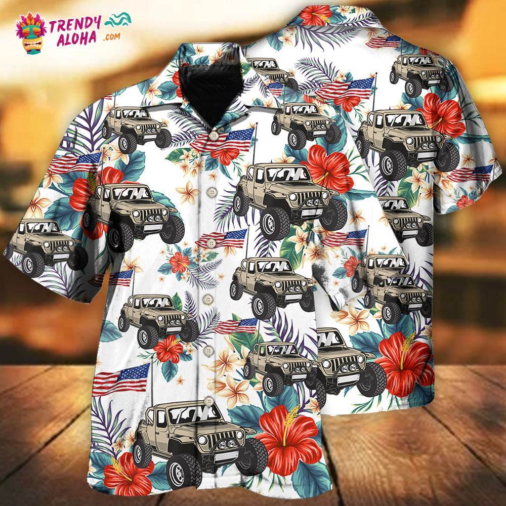 Jeep Independence Day Flower Style Hawaiian Shirt – Trendy Aloha